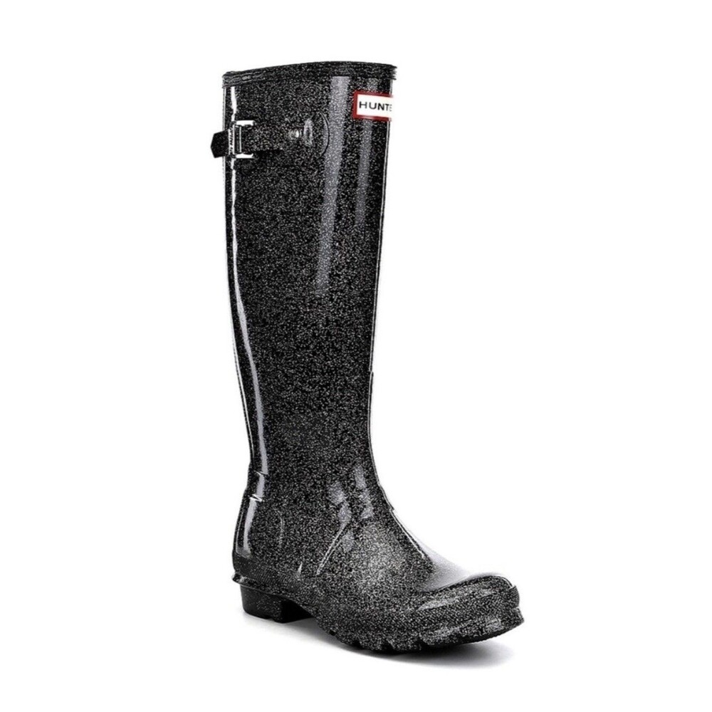 Hunter Women’s Starcloud size 9 Tall Rain Boots Black Glitter Rubber